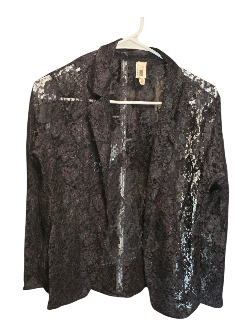 Route 66 Black Floral Lace Button-Down Blouse